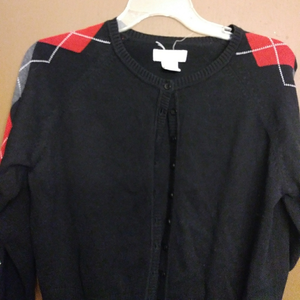 Black cardigan with argyle sleeves